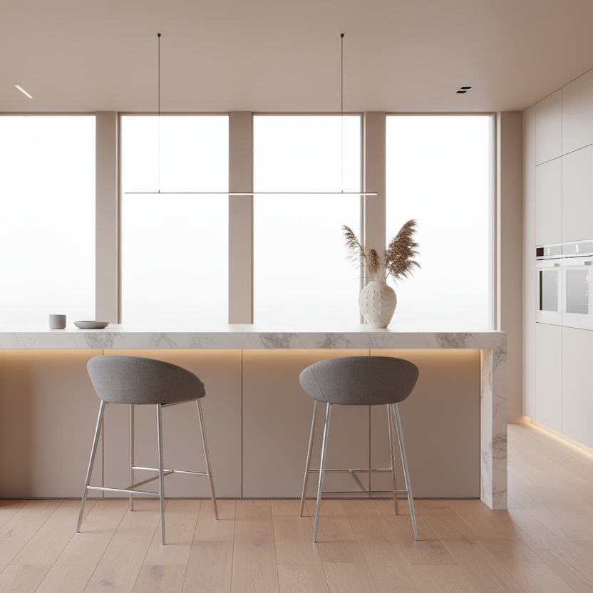 TABOURET DE BAR - 2 PIÈCES / BLANC / BASE CHROMÉE / HAUTEUR COMPTOIR