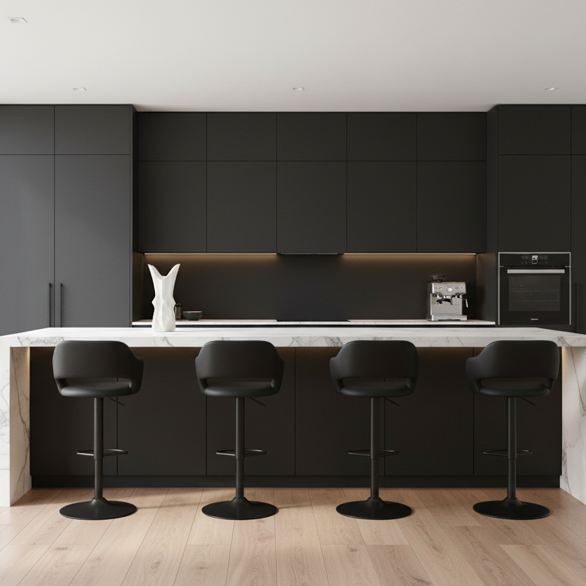 TABOURET DE BAR - NOIR / MÉTAL CHROME À LEVER HYDRAULIQUE