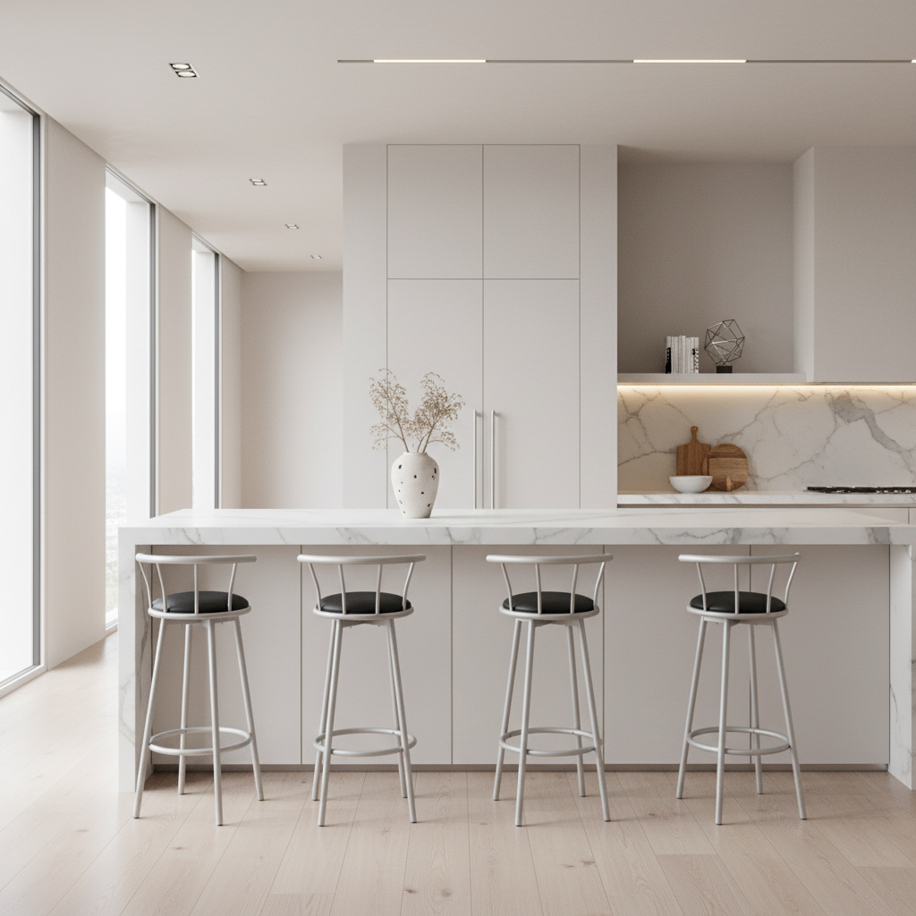 TABOURET DE BAR - 2 PIÈCES / 36"H / PIVOTANT / MÉTAL BLANC