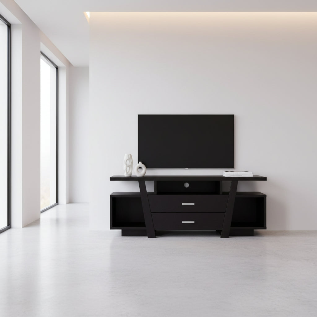 MEUBLE TV - 60"L / TAUPE FONCÉ AVEC 2 TIROIRS DE RANGEMENT