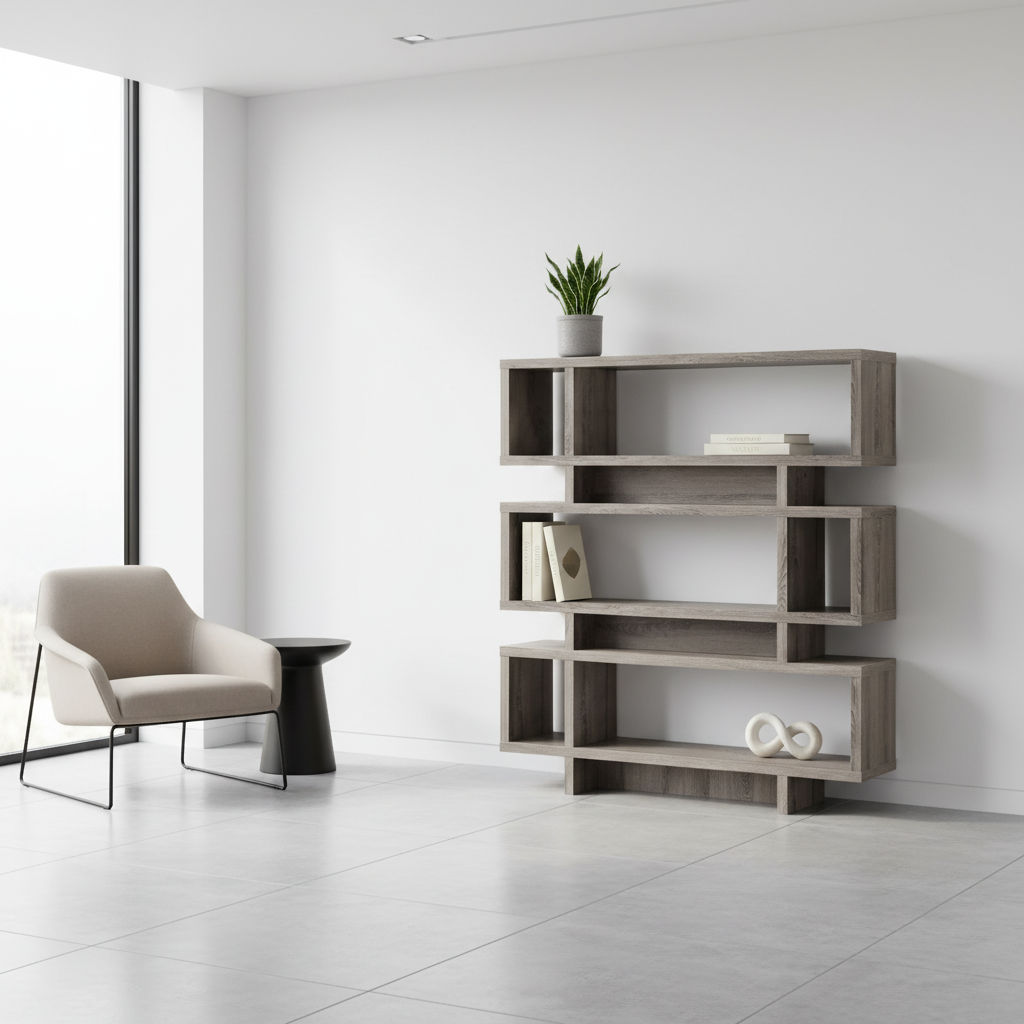 BOOKCASE - 55"H / WHITE MODERN STYLE