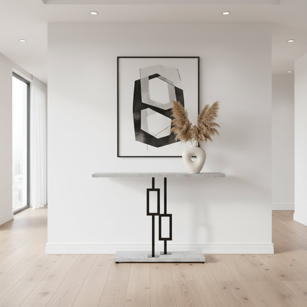 TABLE D'APPOINT - 48"L / BLANC BRILLANT / MÉTAL CHROME