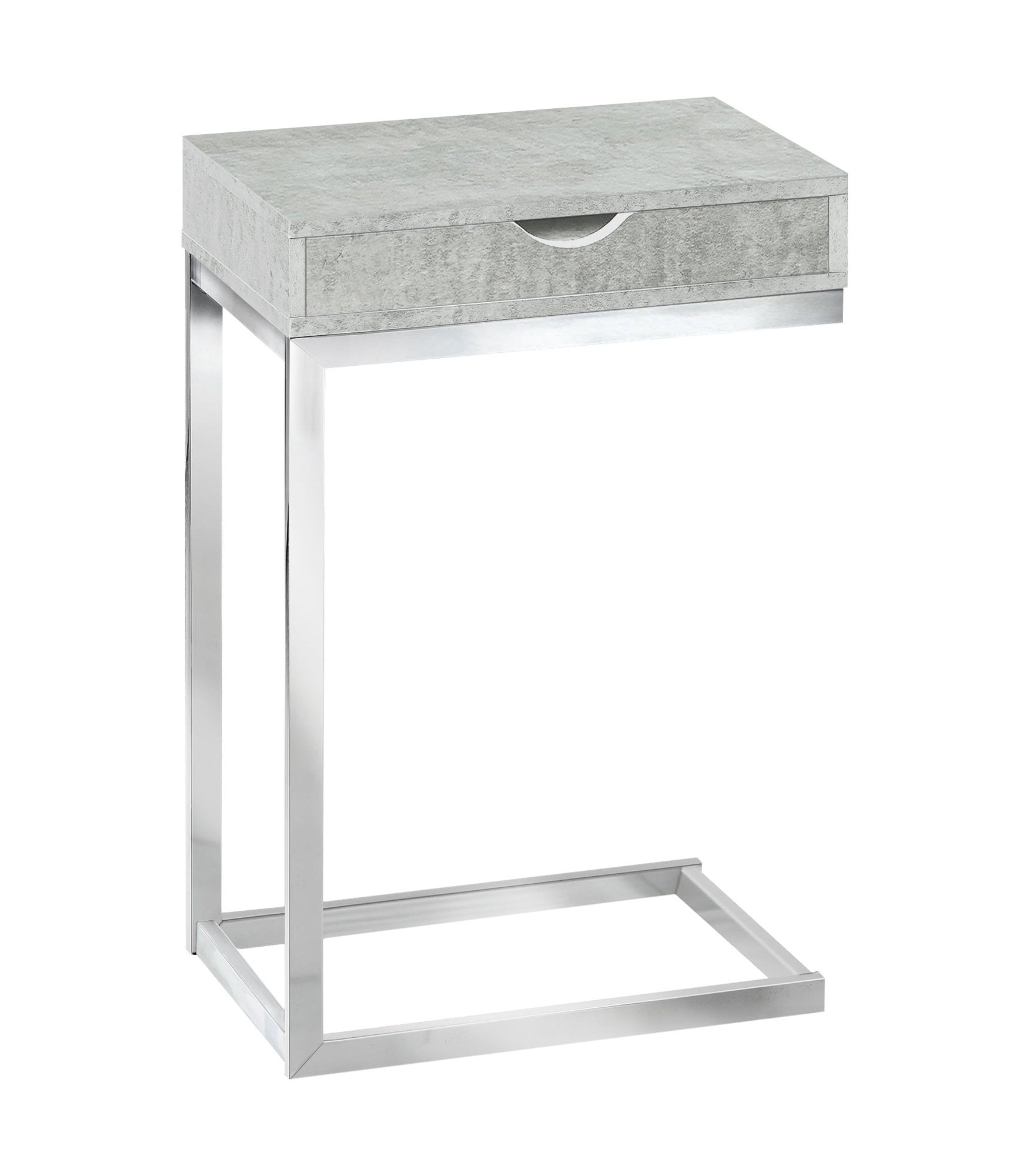 ACCENT TABLE - CHROME METAL / GLOSSY WHITE WITH A DRAWER