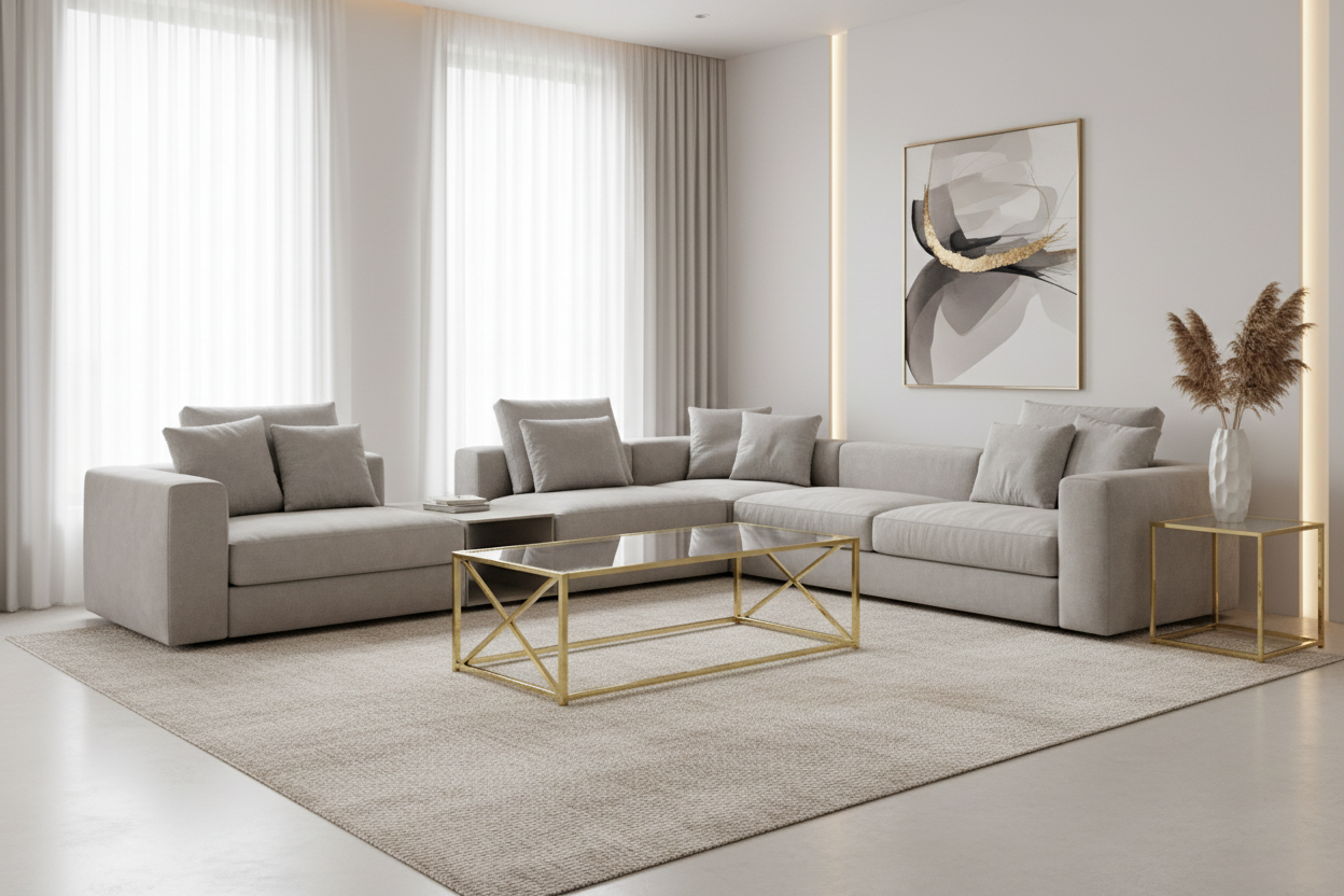 COFFEE TABLE - 44"L / CHROME METAL WITH TEMPERED GLASS