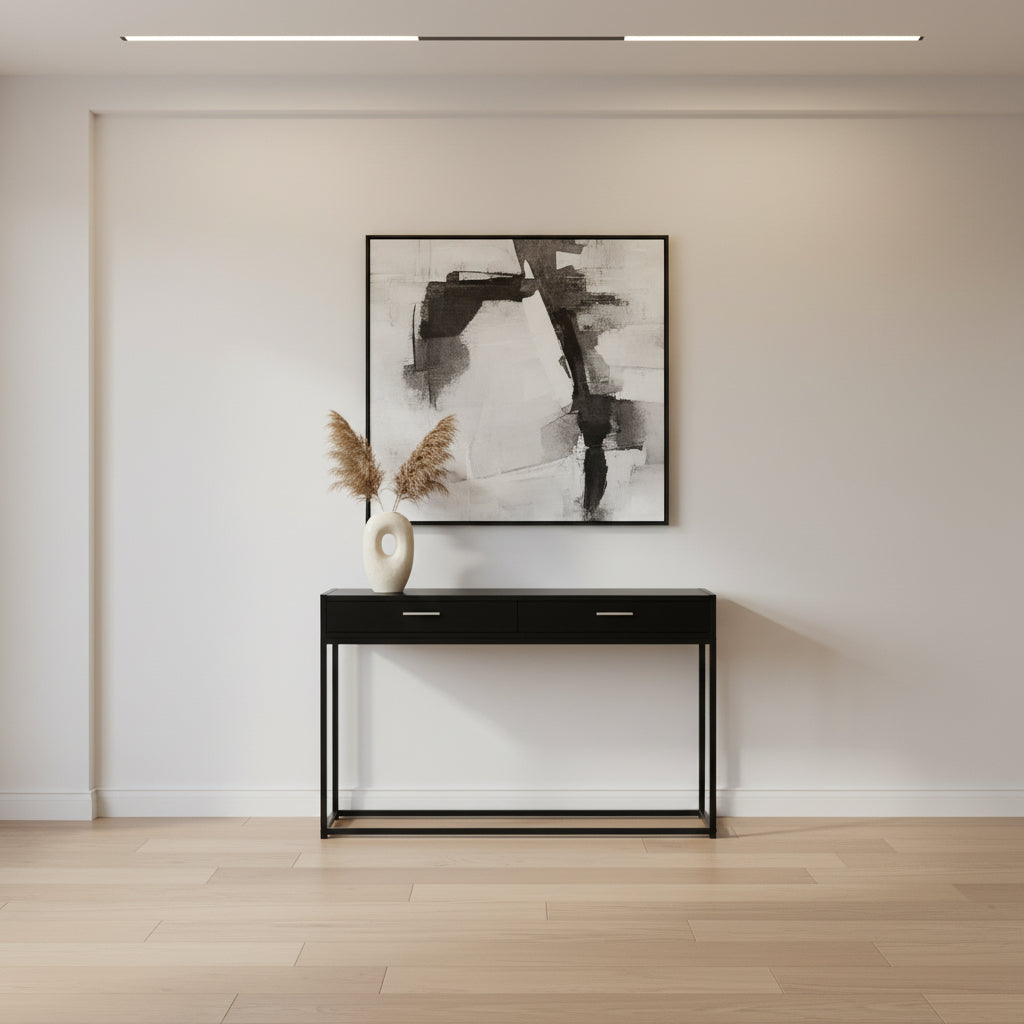 TABLE D'APPOINT - 48"L / CONSOLE D'ENTRÉE EN MÉTAL GRIS / NOIR