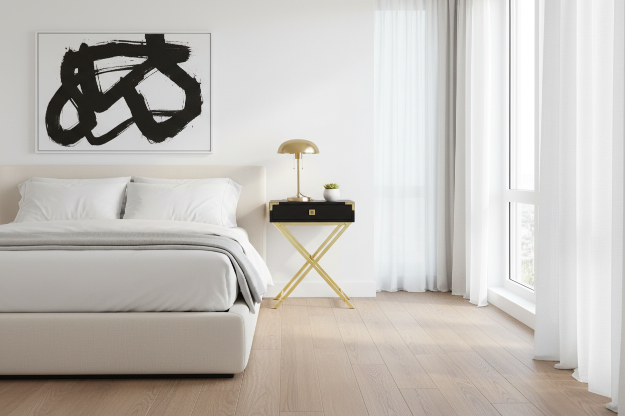 ACCENT TABLE - 24"H / GREY CEMENT / BLACK NICKEL METAL