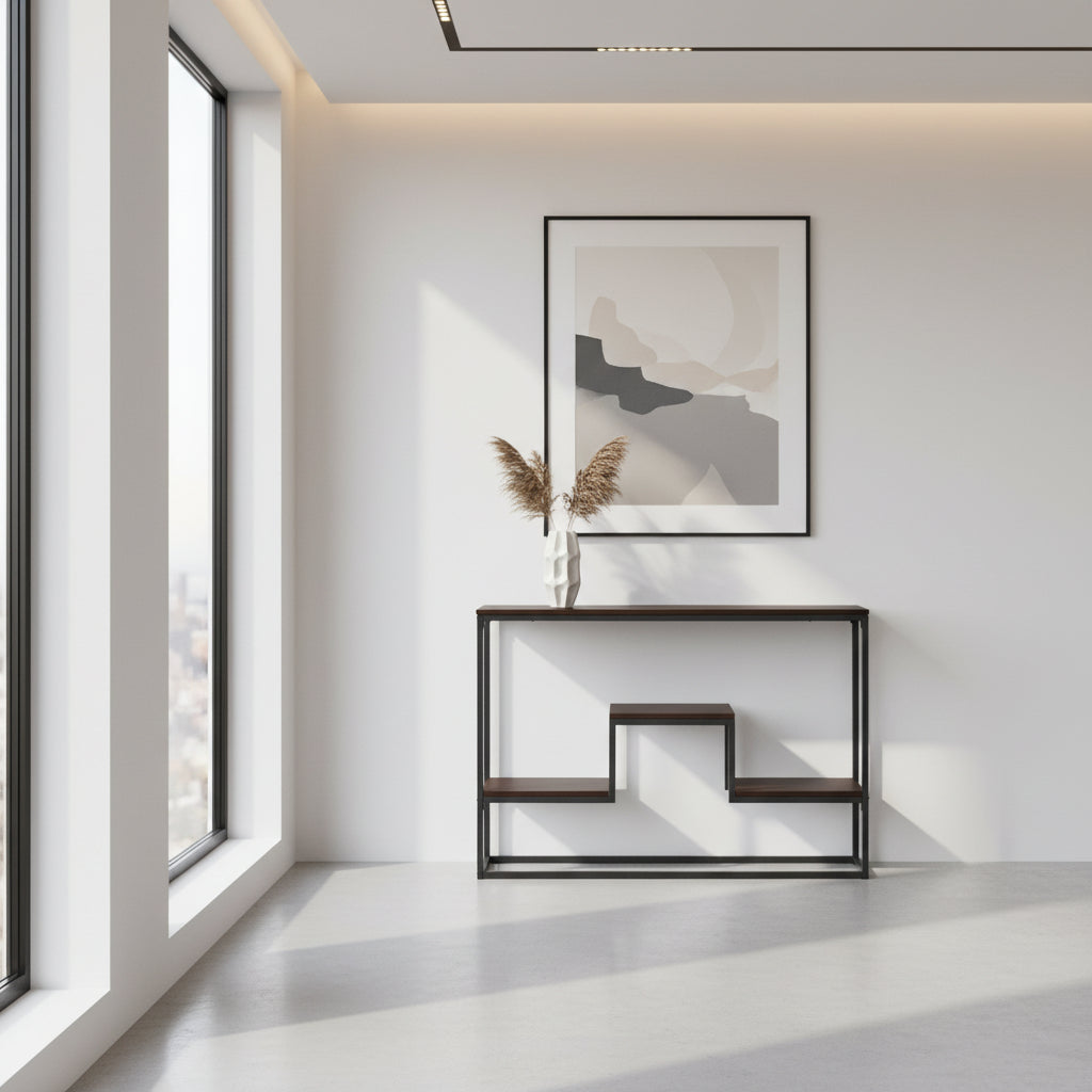 ACCENT TABLE - 48"L / BLACK MARBLE / BLACK METAL CONSOLE