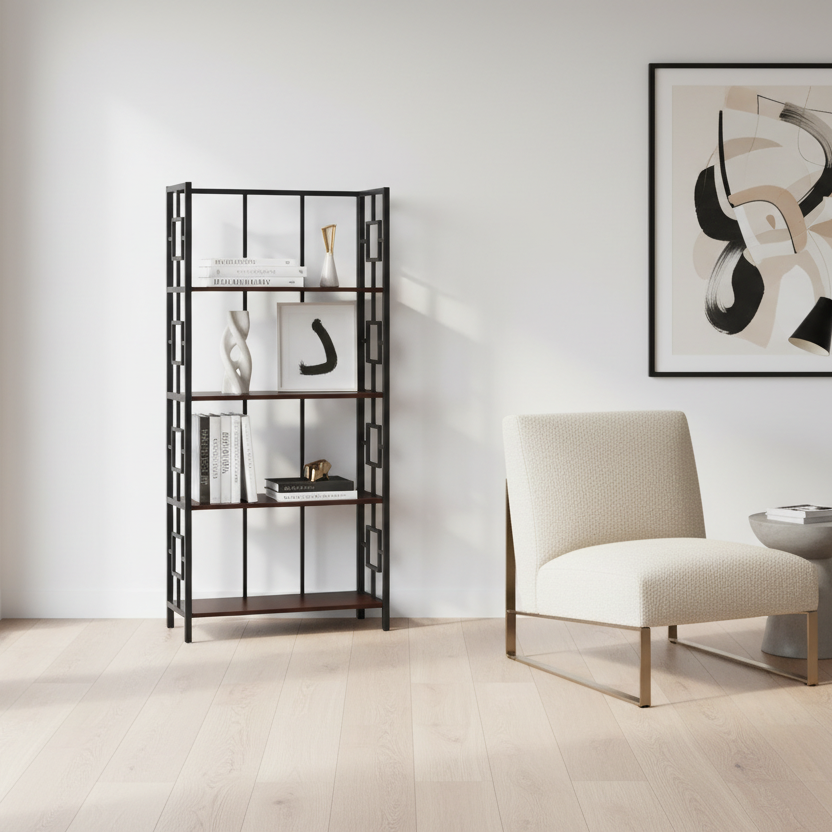 BOOKCASE - 62"H / BLACK / BLACK METAL ETAGERE