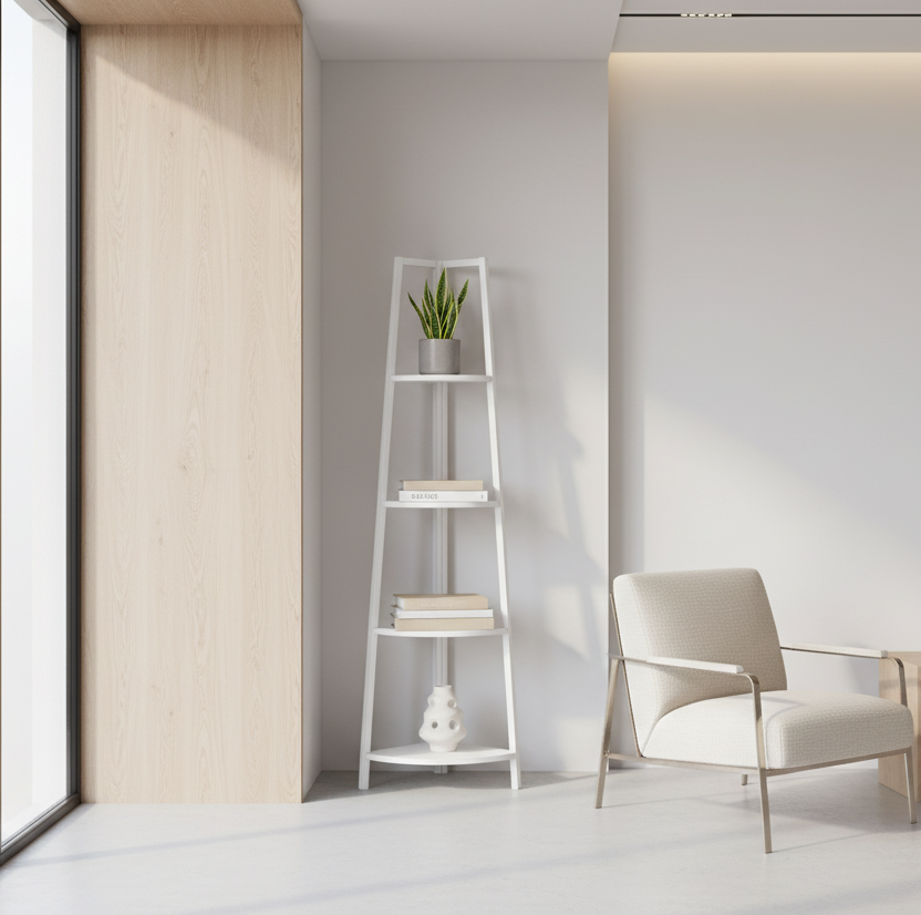 BOOKCASE - 60"H / BLACK / BLACK METAL CORNER ETAGERE