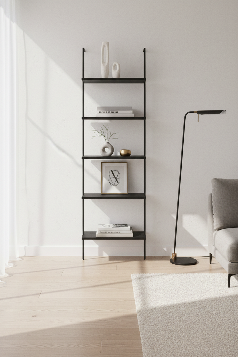 BOOKCASE - 72"H LADDER BROWN RECLAIMED / BLACK METAL