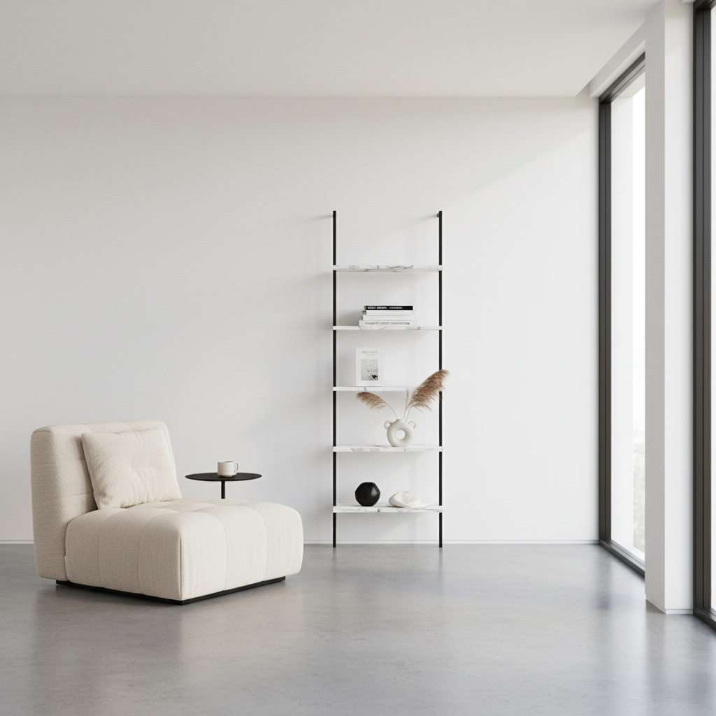 BOOKCASE - 72"H LADDER BROWN RECLAIMED / BLACK METAL