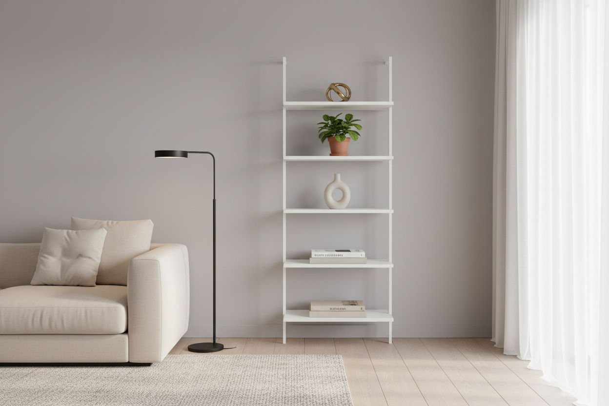 BOOKCASE - 72"H LADDER BROWN RECLAIMED / BLACK METAL