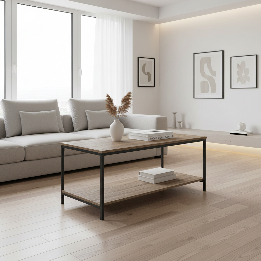 COFFEE TABLE - 40"L / WHITE / SILVER METAL