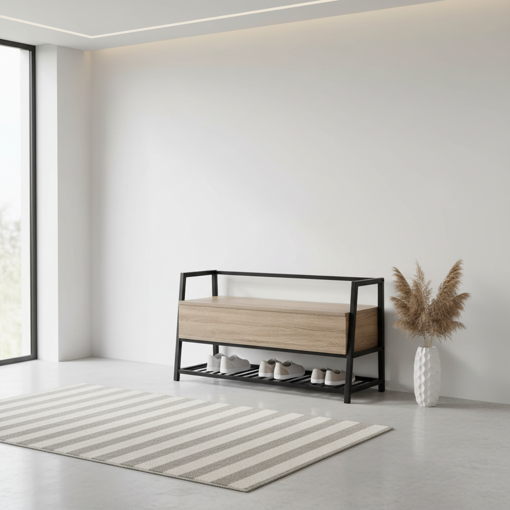 BENCH - 42"L / GREY STORAGE / BLACK METAL