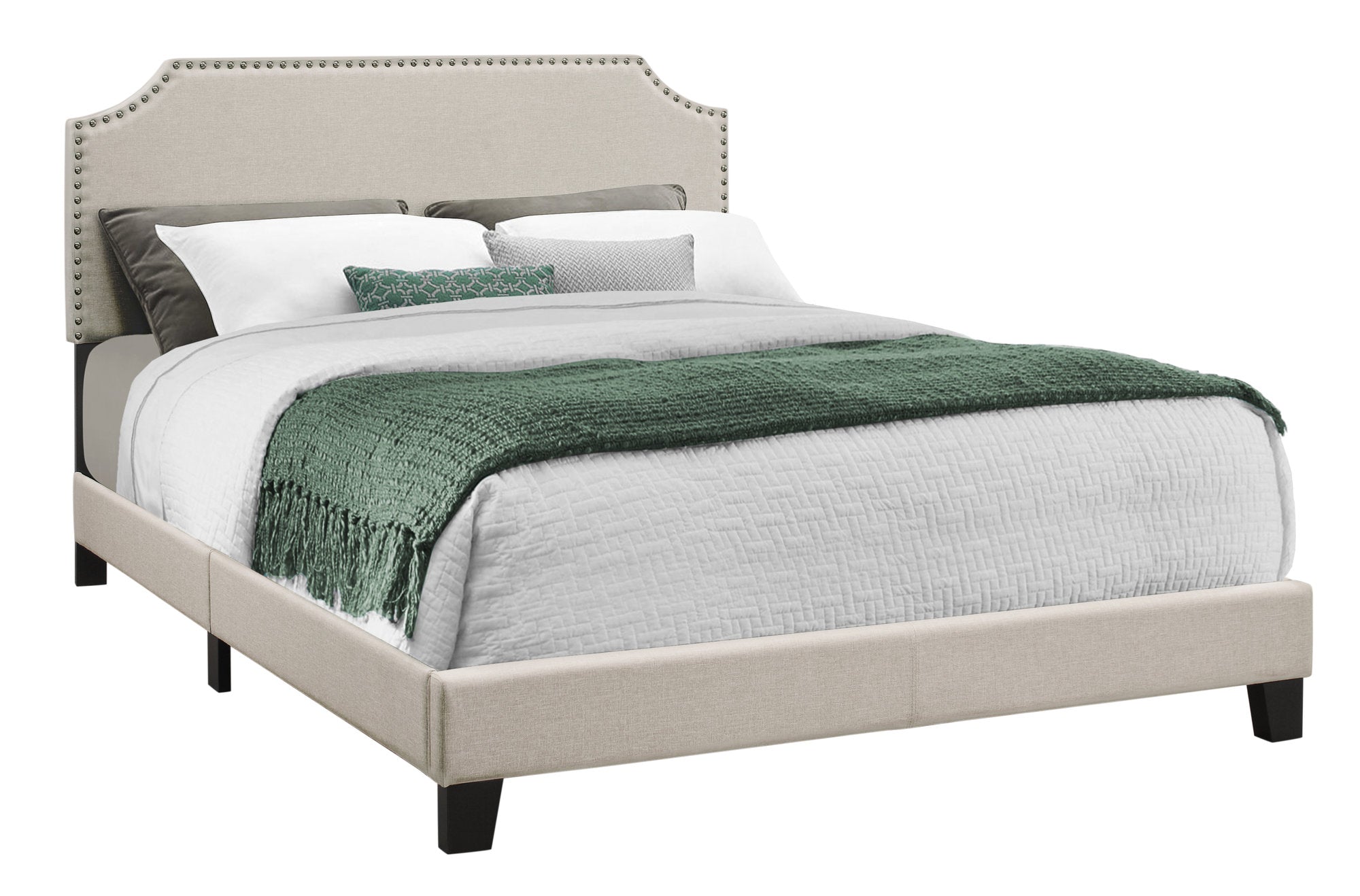 BED - QUEEN SIZE / GREY LINEN WITH CHROME TRIM