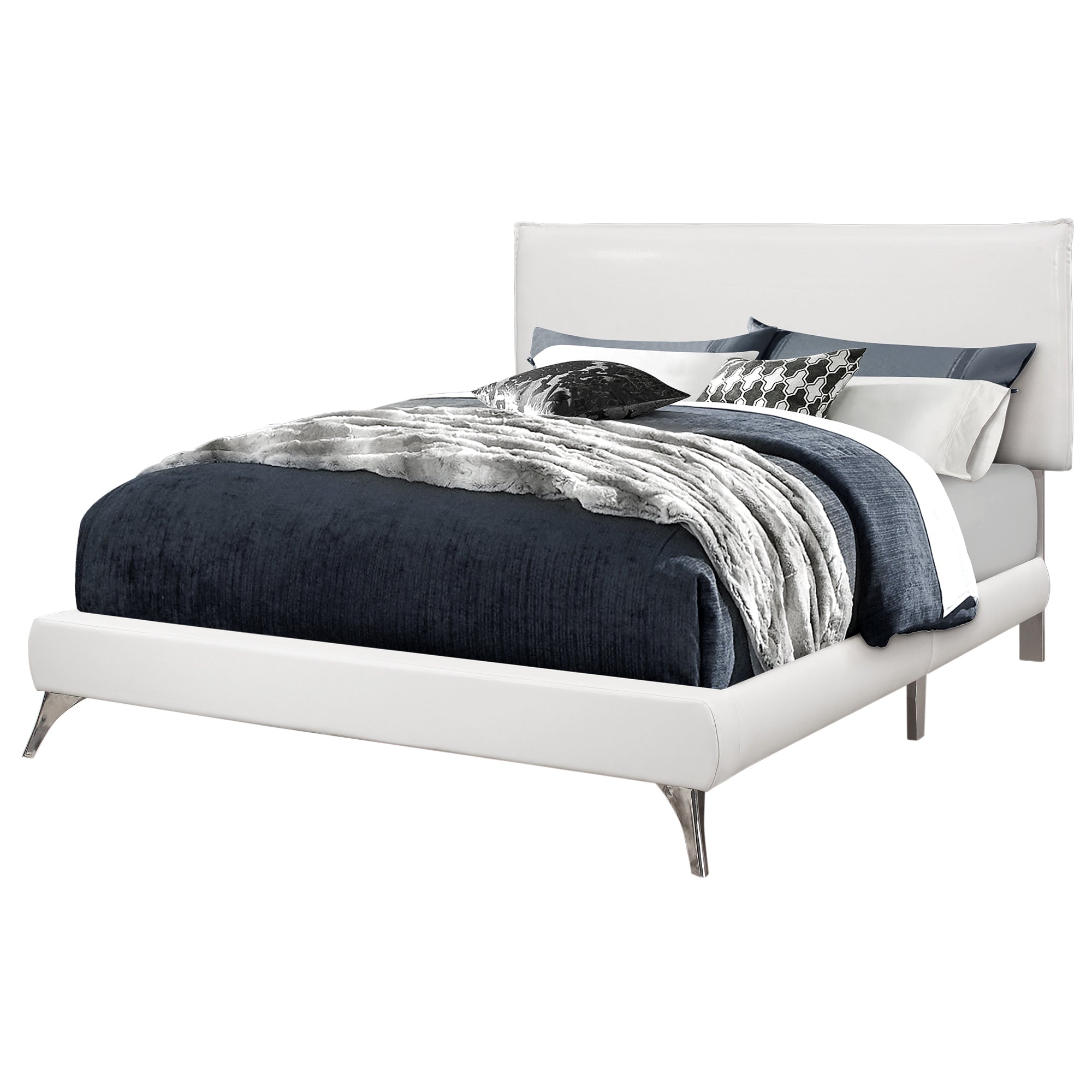 BED - QUEEN SIZE / GREY LINEN WITH CHROME LEGS