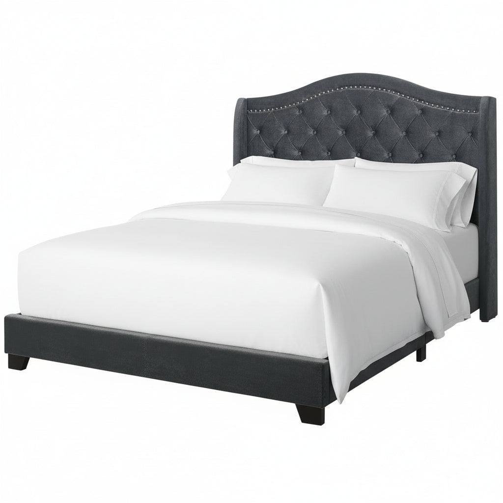 LIT - QUEEN SIZE / LIN GRIS AVEC BORDURE CHROMÉE