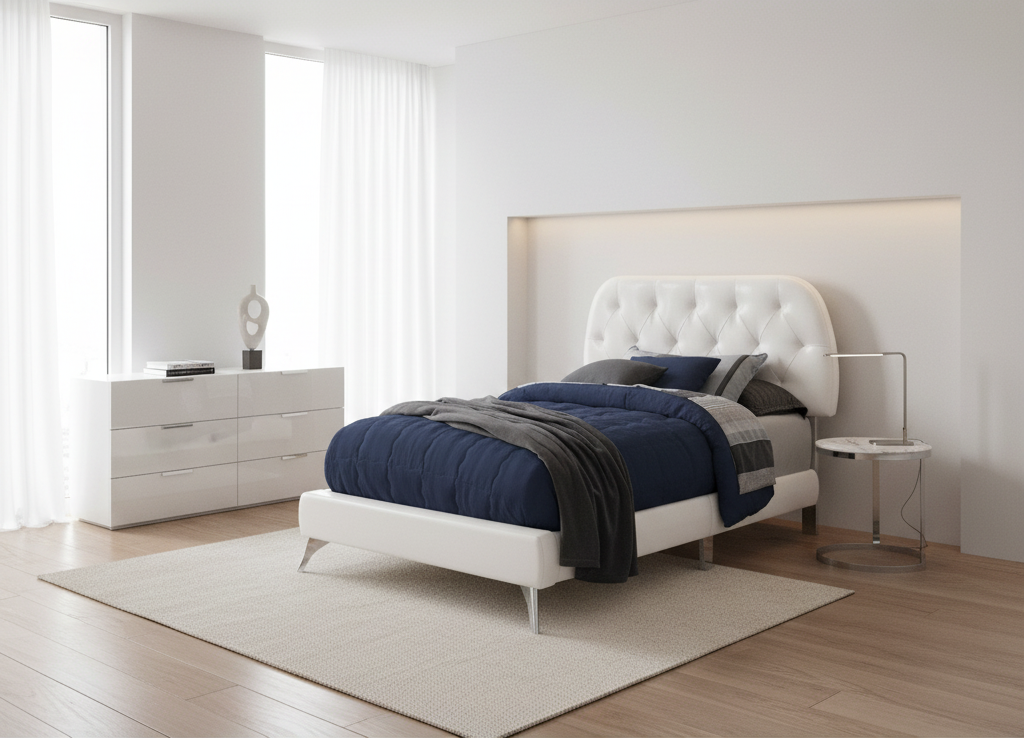 LIT - TAILLE SIMILI CUIR MARRON AVEC PIEDS EN BOIS