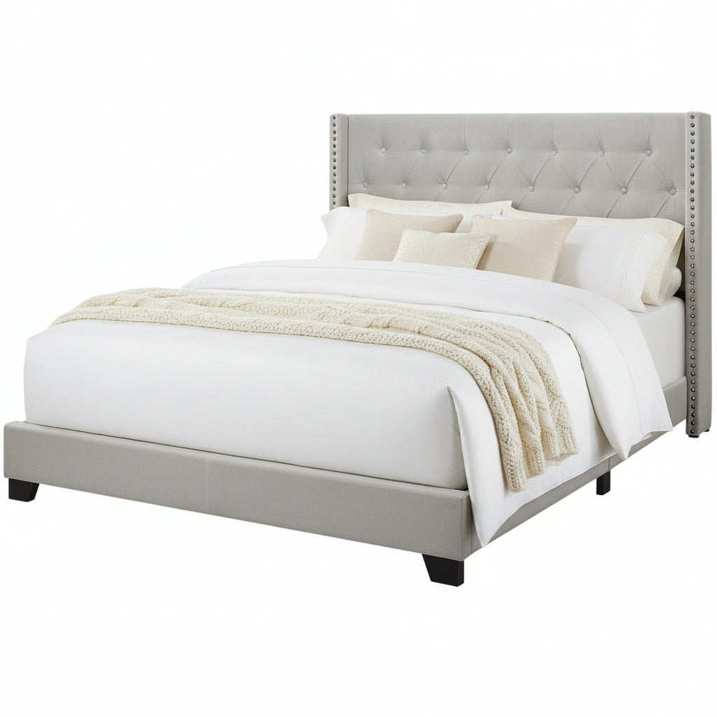 LIT - QUEEN SIZE / LIN GRIS AVEC BORDURE CHROMÉE