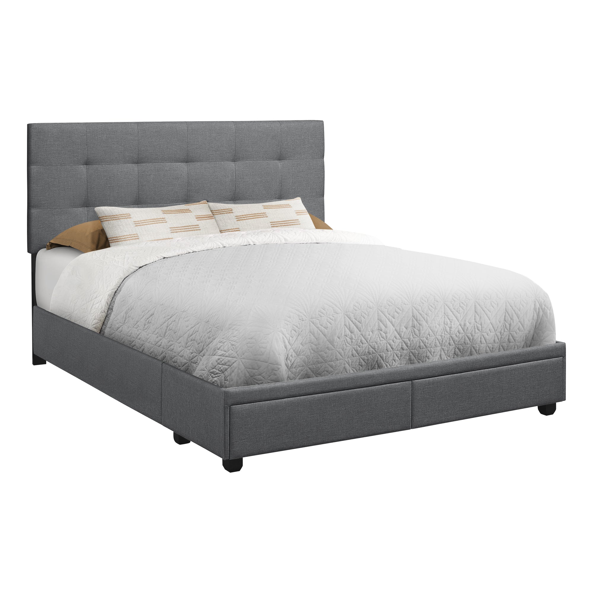 BED - QUEEN SIZE / GREY LINEN WITH 2 STORAGE DRAWERS