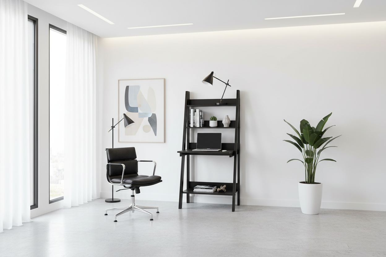 BUREAU D'ORDINATEUR - 61"H / STYLE ÉCHELLE BLANC