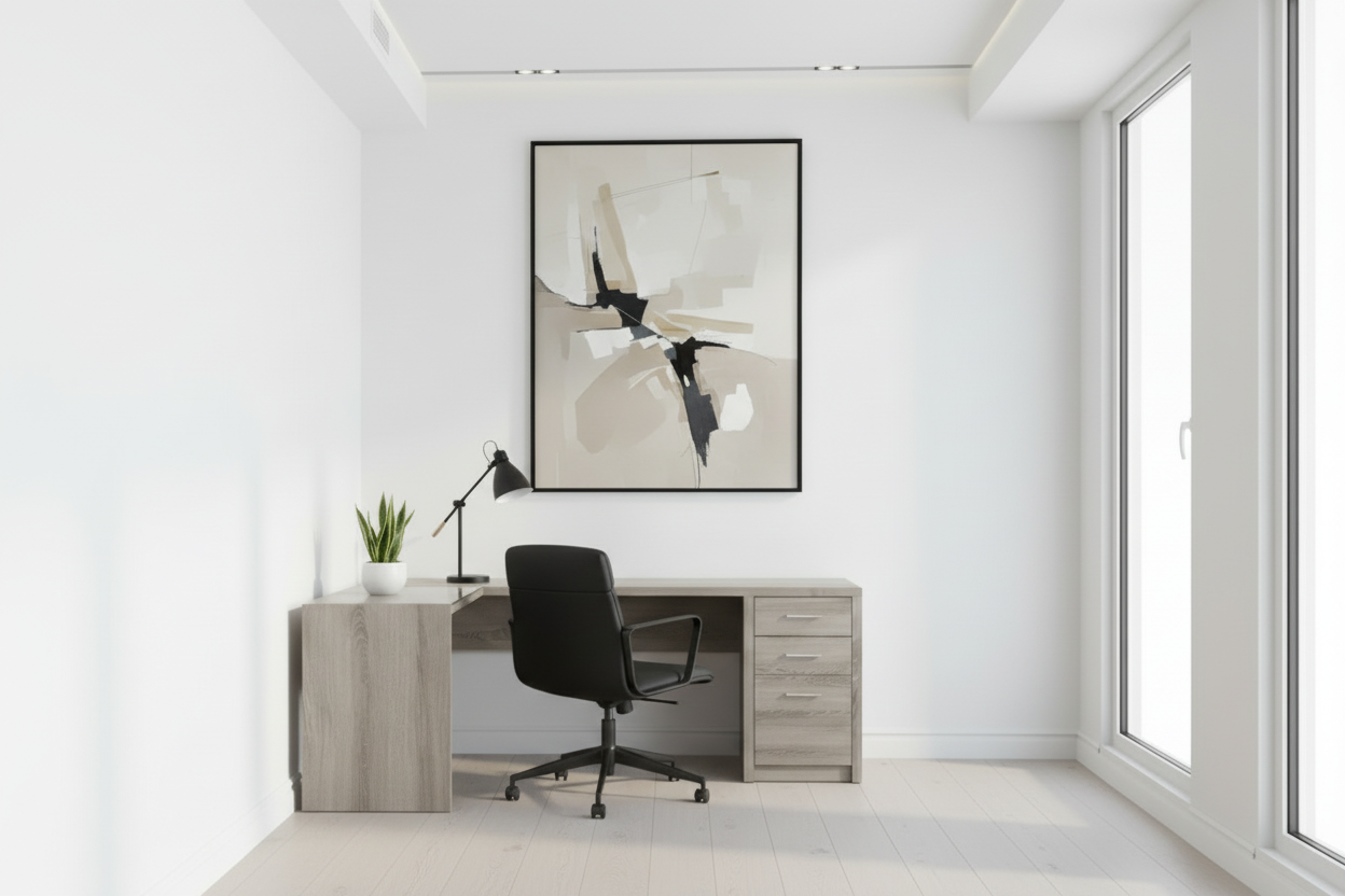 BUREAU D'ORDINATEUR - D'ANGLE BLANC AVEC VERRE TREMPÉ