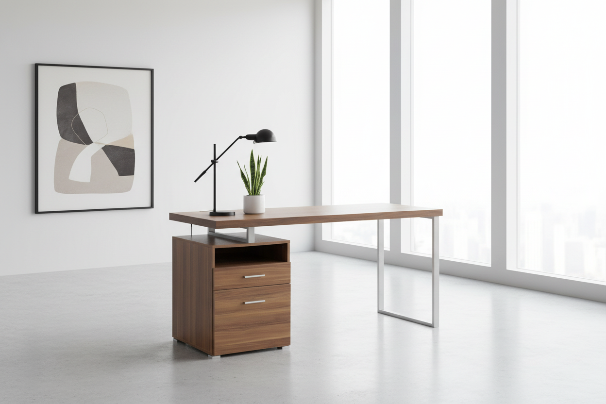 BUREAU D'ORDINATEUR - 60"L / ESPRESSO / MÉTAL ARGENTÉ