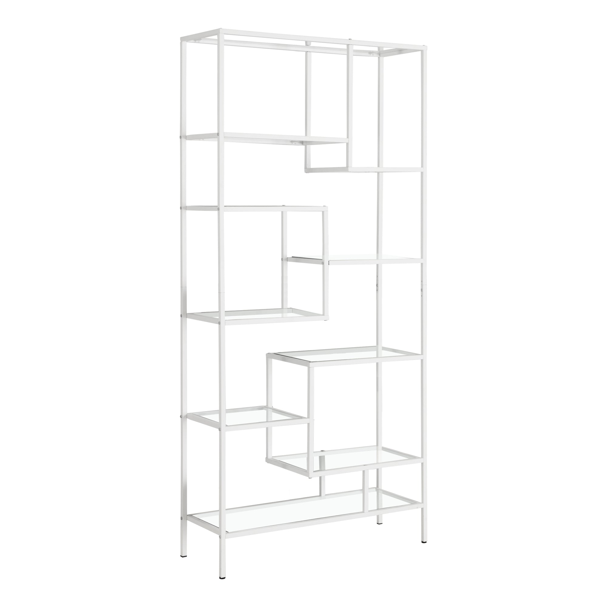 BOOKCASE - 72"H / SILVER METAL WITH TEMPERED GLASS