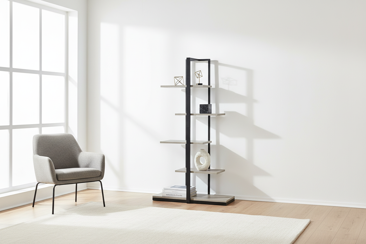 BOOKCASE - 60"H / BLACK / BLACK METAL
