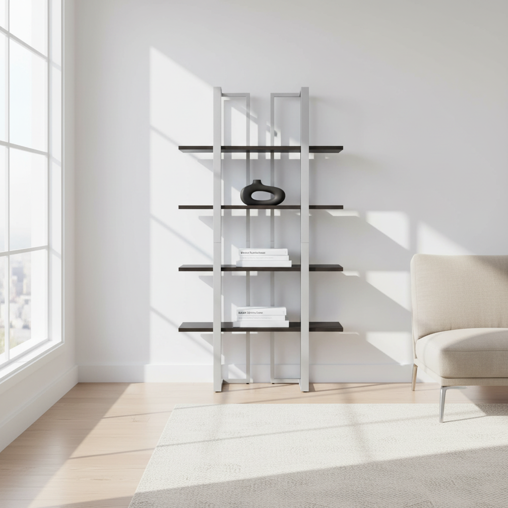 BOOKCASE - 60"H / DARK TAUPE / BLACK METAL