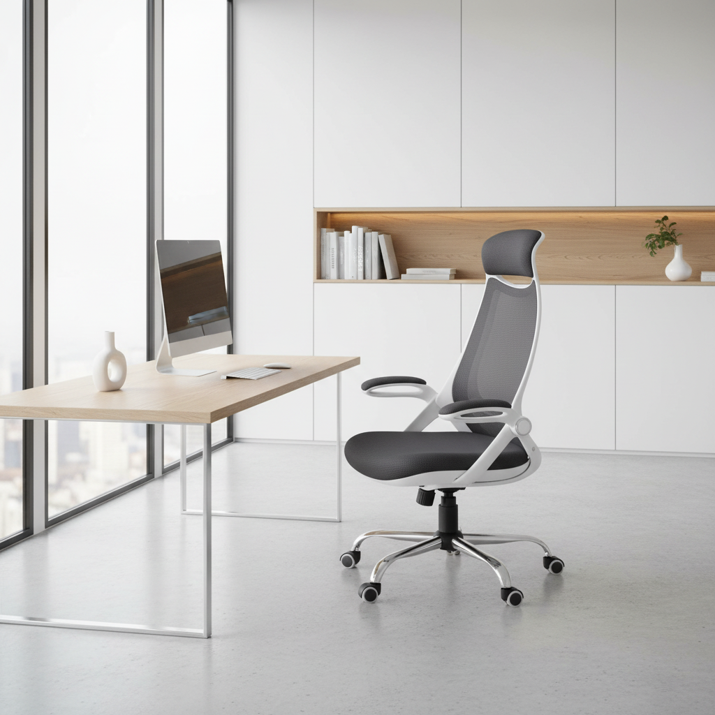 CHAISE DE BUREAU - MAILLE NOIRE / DOSSIER HAUT CHROME EXECUTIVE