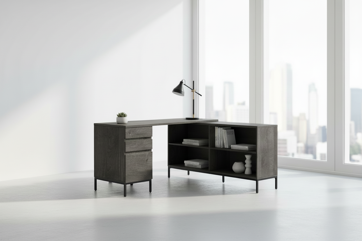 COMPUTER DESK - 60"L / RUSTIC BROWN L-SHAPED CORNER