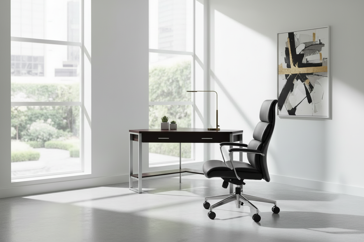 COMPUTER DESK - 42"L / WHITE CORNER / SILVER METAL