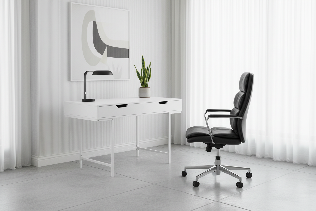 COMPUTER DESK - 48"L / BLACK MARBLE-LOOK / BLACK METAL