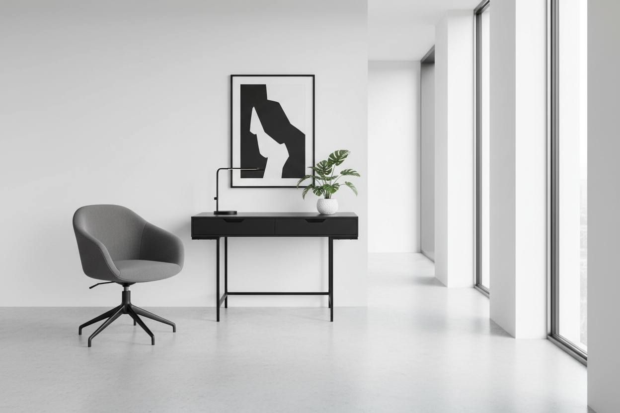 COMPUTER DESK - 48"L / BLACK MARBLE-LOOK / BLACK METAL