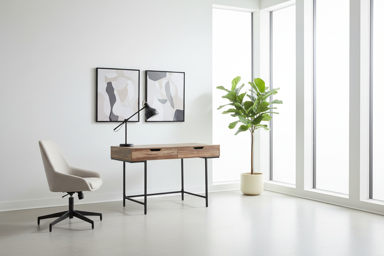 COMPUTER DESK - 48"L / BLACK MARBLE-LOOK / BLACK METAL