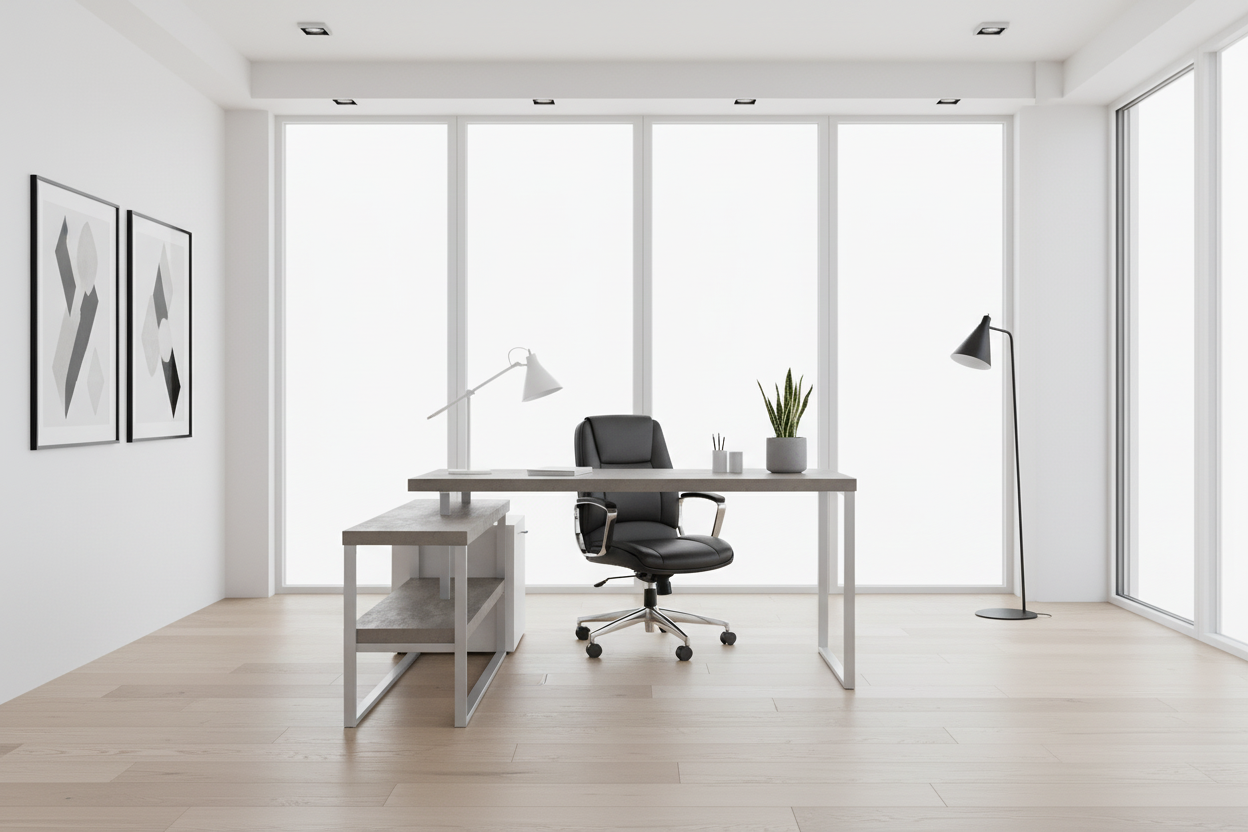 COMPUTER DESK - 60"L / WHITE / SILVER METAL L/R CORNER