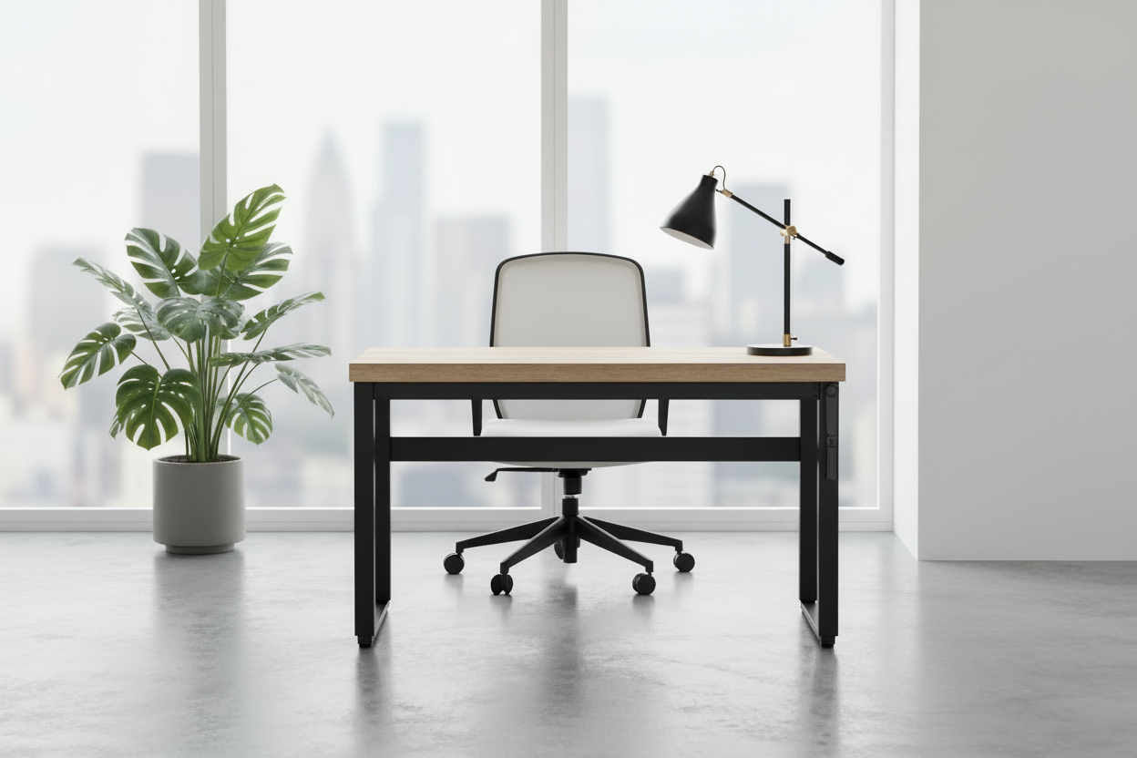 COMPUTER DESK - 48"L / WALNUT / ADJ.HEIGHT/ BLACK METAL