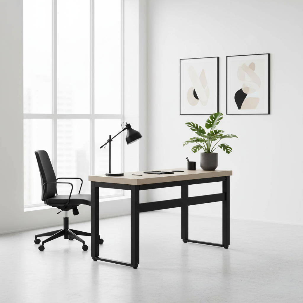 COMPUTER DESK - 48"L / WALNUT / ADJ.HEIGHT/ BLACK METAL