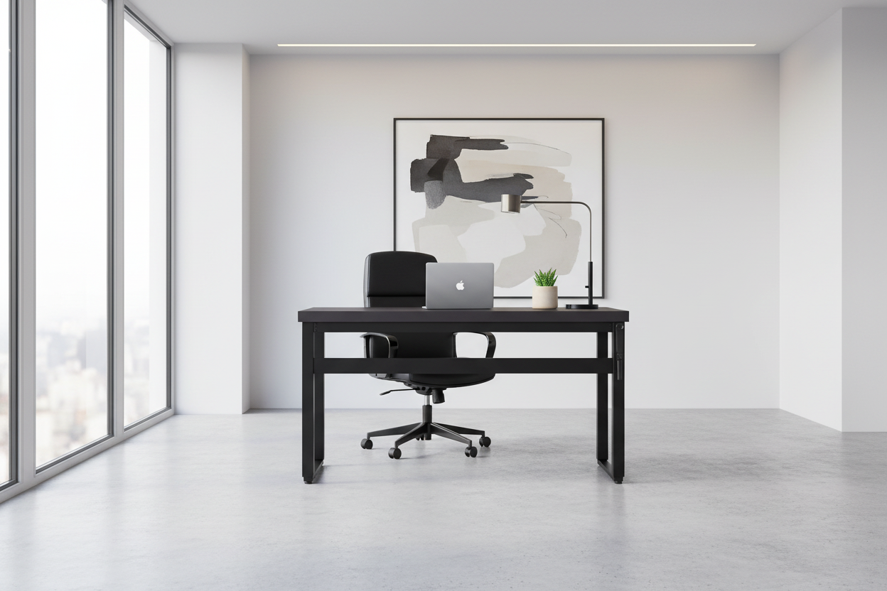 COMPUTER DESK - 48"L / WALNUT / ADJ.HEIGHT/ BLACK METAL