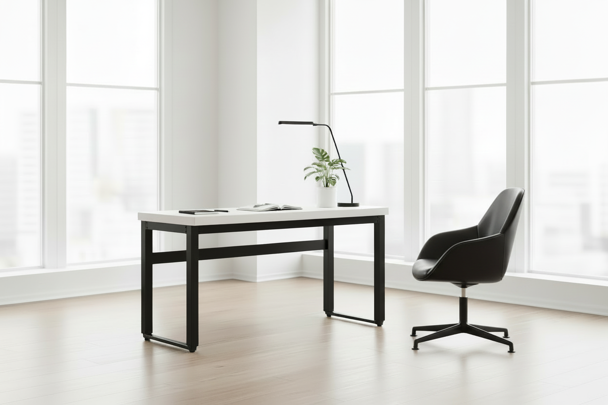 COMPUTER DESK - 48"L / WALNUT / ADJ.HEIGHT/ BLACK METAL