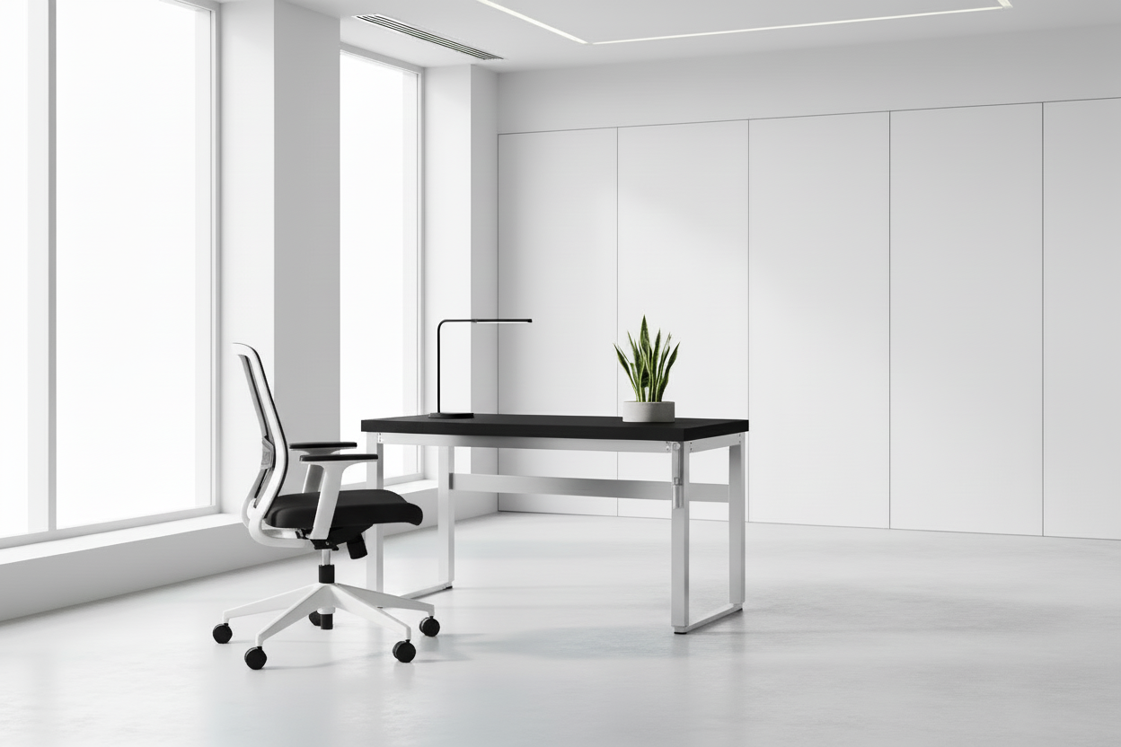 COMPUTER DESK - 48"L / WALNUT / ADJ.HEIGHT/ BLACK METAL