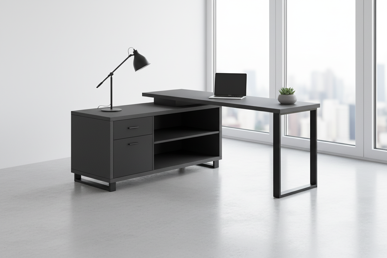 COMPUTER DESK - 72"L ESPRESSO / BLACK EXECUTIVE CORNER