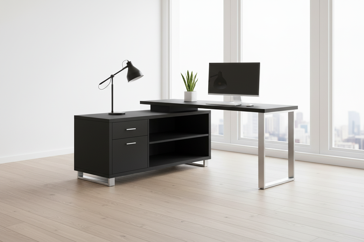 COMPUTER DESK - 72"L ESPRESSO / BLACK EXECUTIVE CORNER