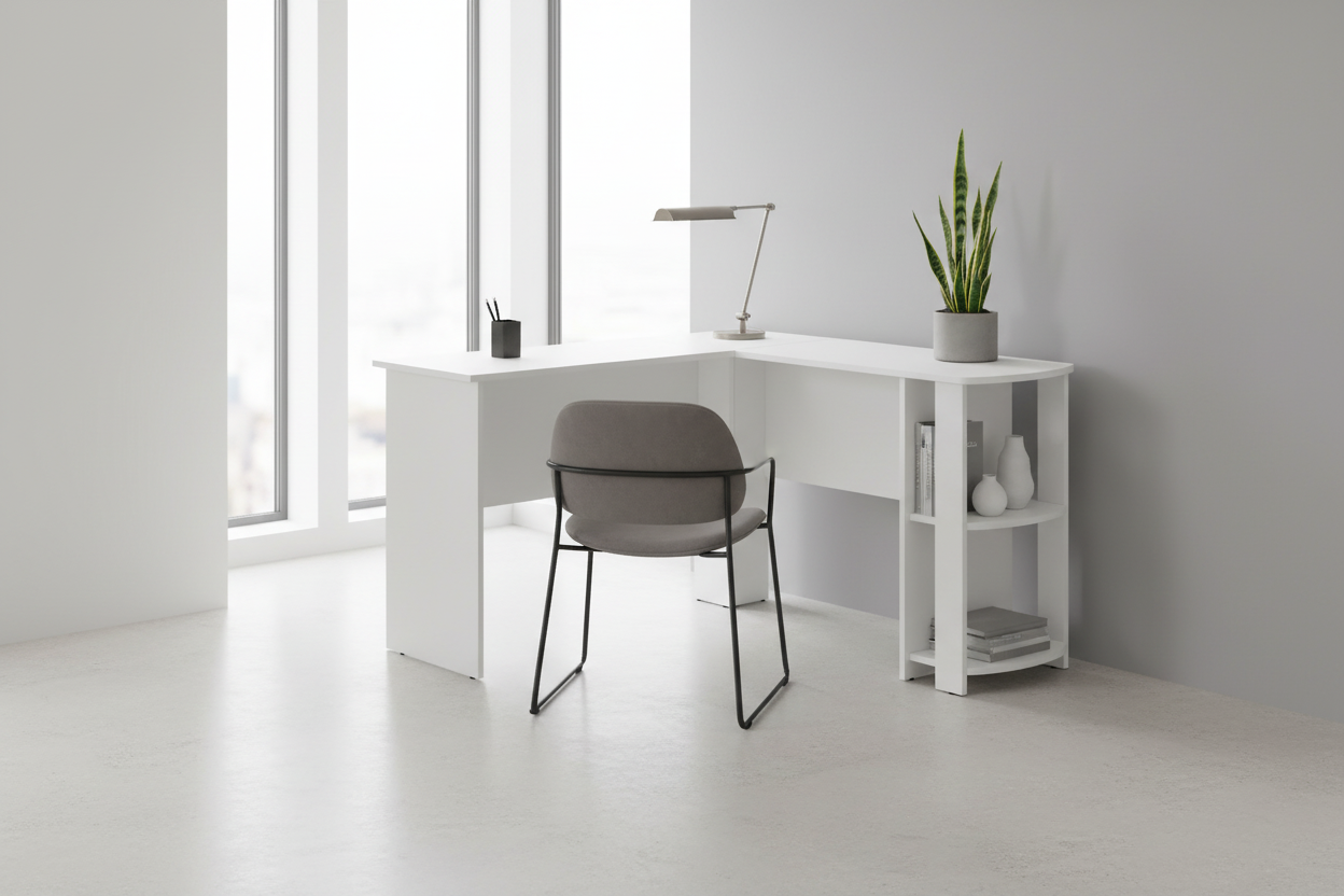 COMPUTER DESK - INDUSTRIAL GREY L-SHAPED CORNER/2 SHELVES