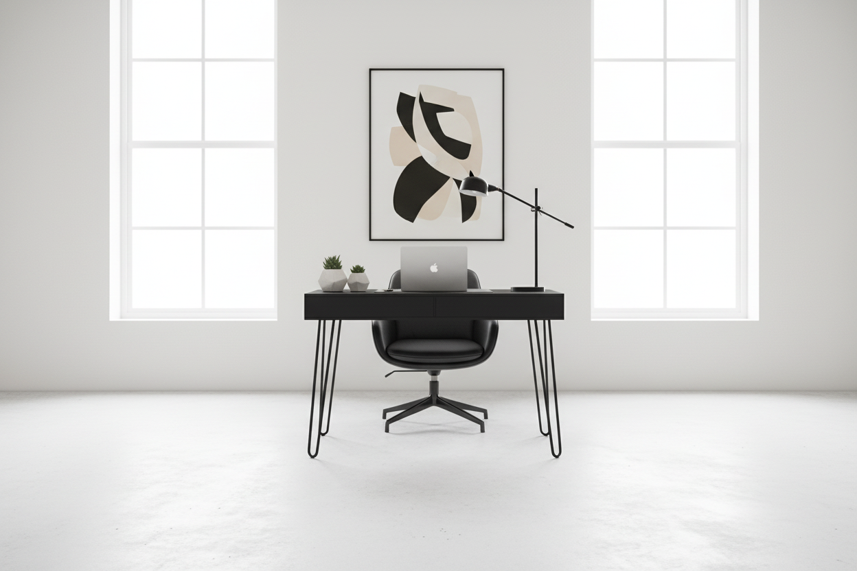 BUREAU D'ORDINATEUR - 40"L / BLANC / MÉTAL BLANC