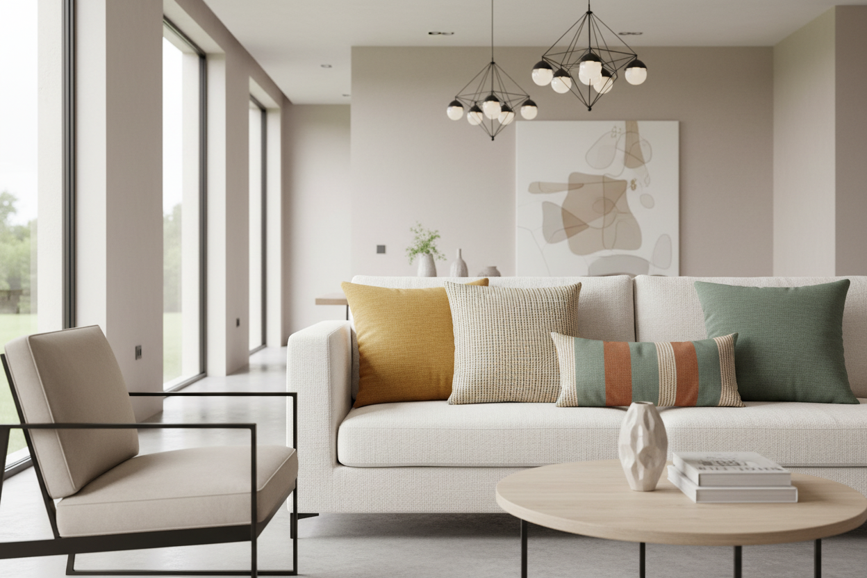 COUSSIN - 18"X 18" / POIS ABSTRAITS TAUPE CLAIR / FONCÉ / 1PC