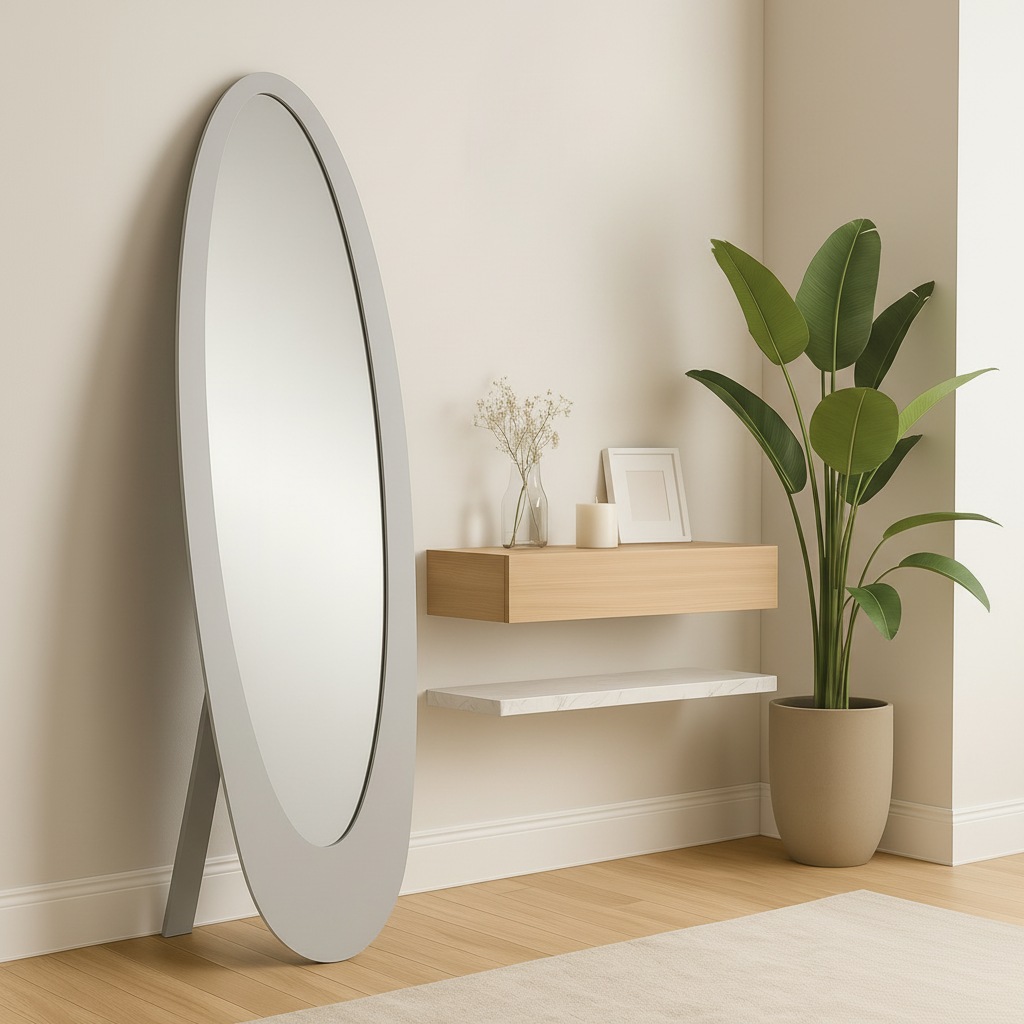 MIROIR - 59"H / CADRE OVALE CONTEMPORAIN GRIS