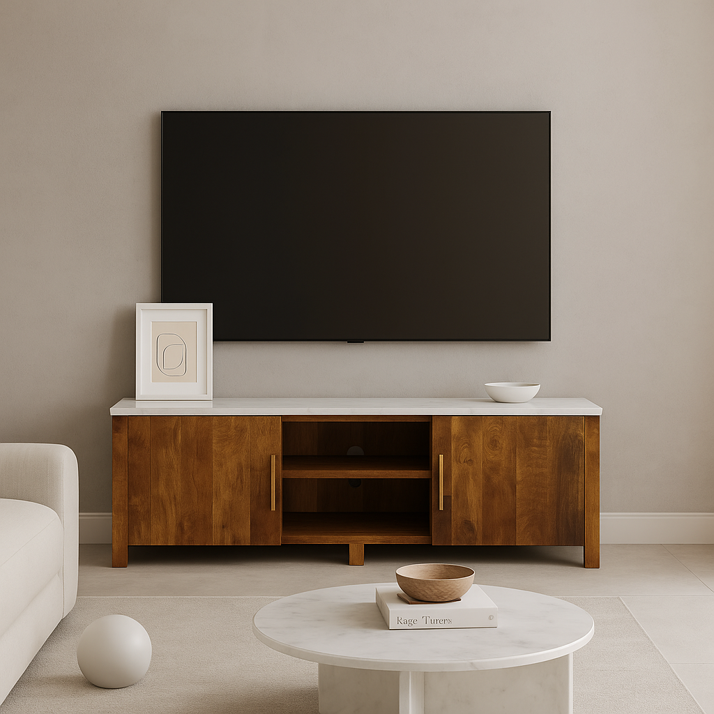 Meuble multimédia Camden en noyer et blanc