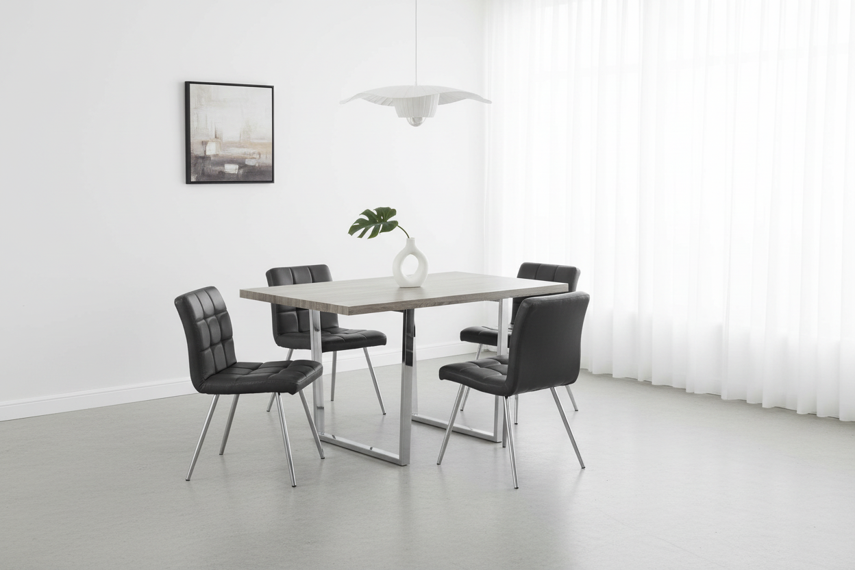 TABLE À MANGER - 91 x 152 cm / TAUPE FONCÉ / MÉTAL CHROMÉ
